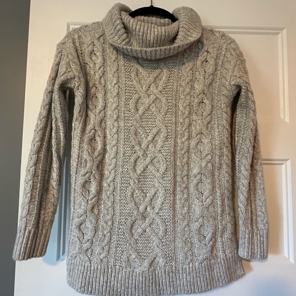 LOFT Cable Knit Turtleneck Sweater - Gray